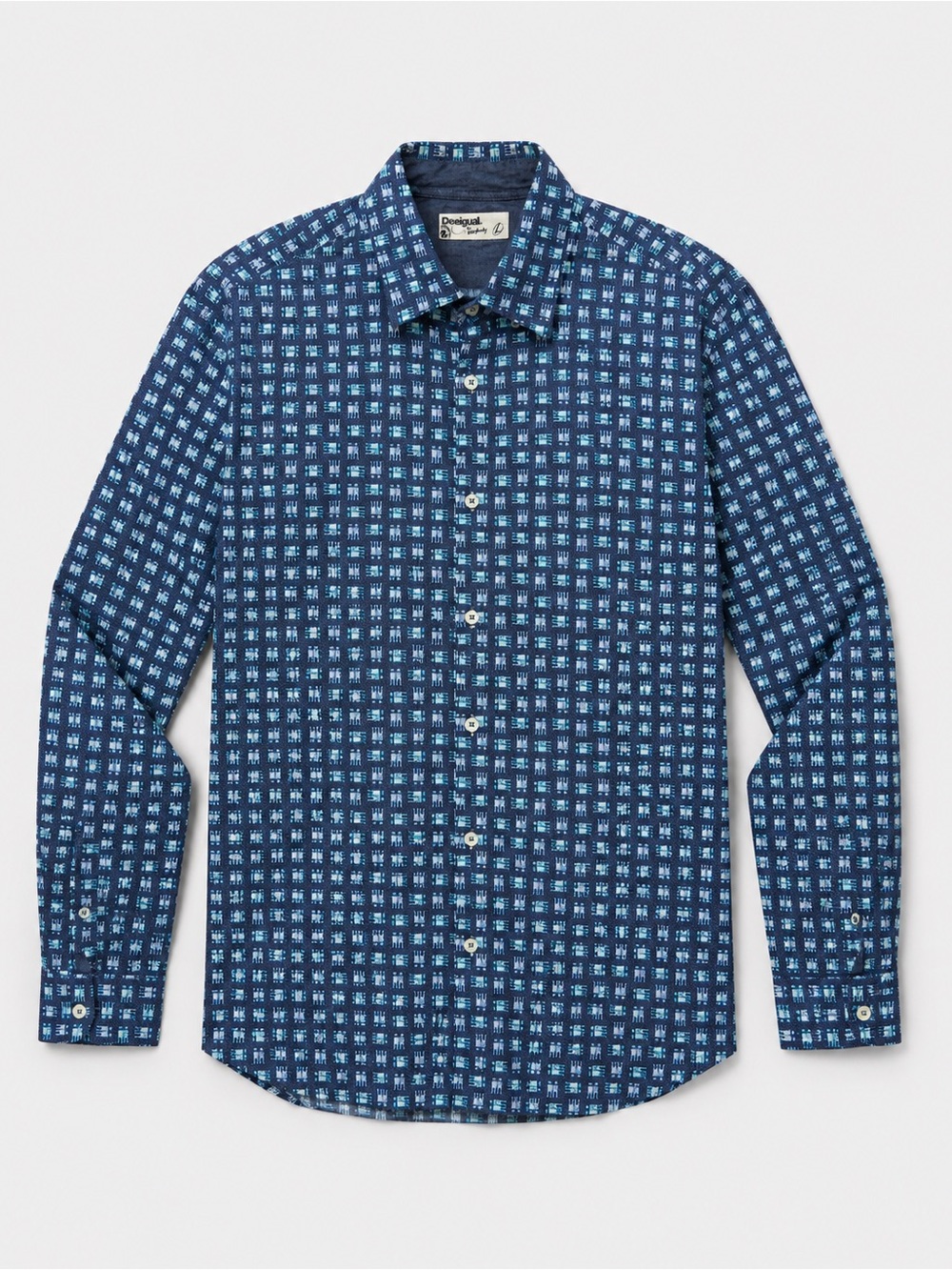 Desigual Men’s XL Navy Blue Geometric Print Button Down Shirt